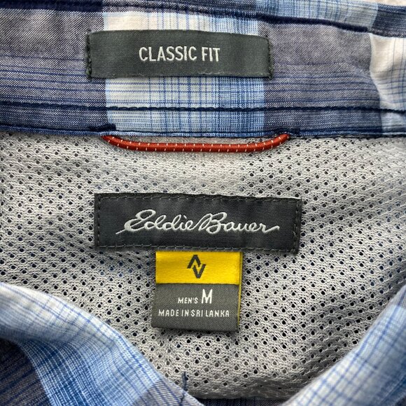 Eddie Bauer Plaid Shirt Men Medium M Blue Button Up Classic Fit Casual Polo - Picture 6 of 9